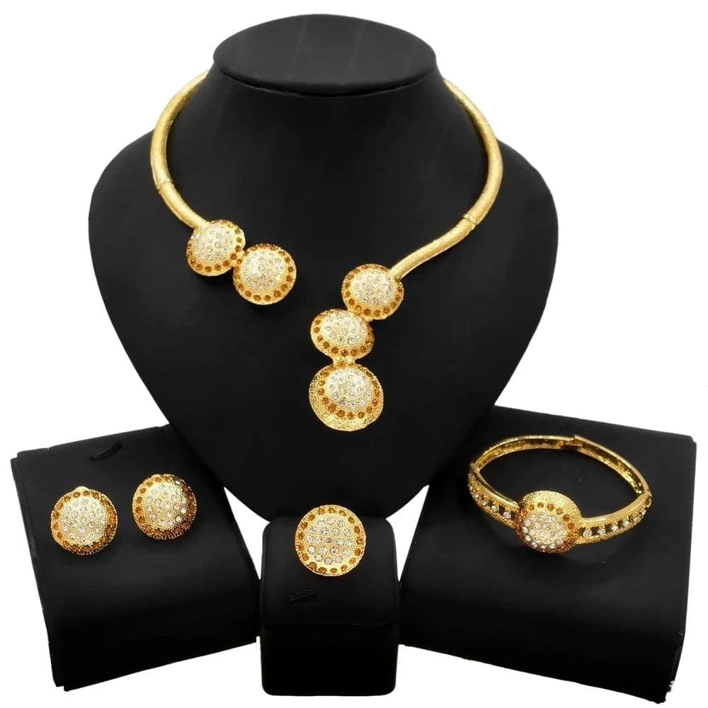 9 / 19 New Fashion Latest Ring Bracelet Gold Plated Exquisite Flower Leaf Necklace Canadian Easter Women Favorite Zircon Jewelry Set