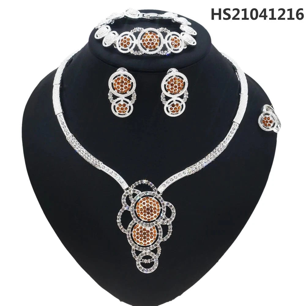 9 / 3 New Fashion Latest Ring Bracelet Gold Plated Exquisite Flower Leaf Necklace Canadian Easter Women Favorite Zircon Jewelry Set
