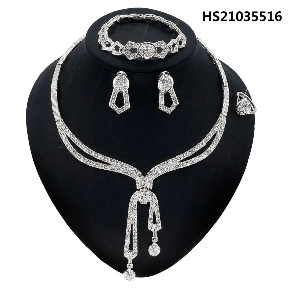 9 / 5 New Fashion Latest Ring Bracelet Gold Plated Exquisite Flower Leaf Necklace Canadian Easter Women Favorite Zircon Jewelry Set