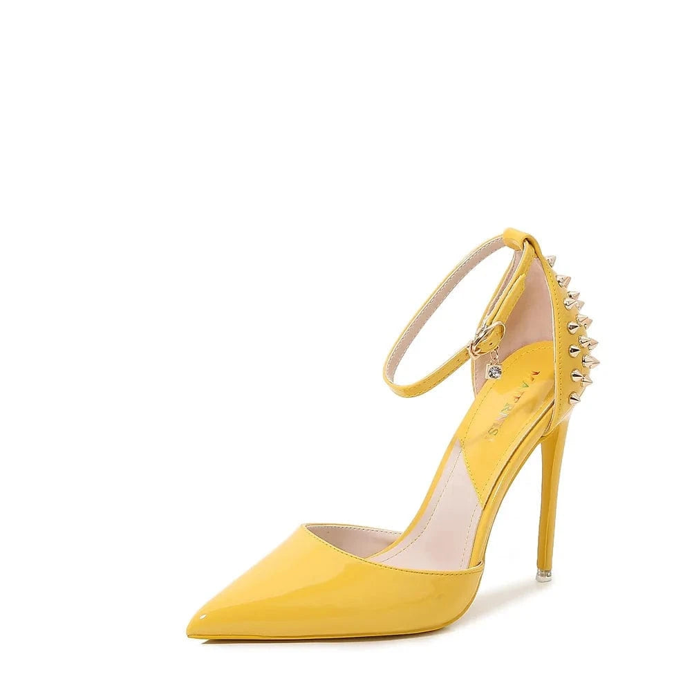 9.5 / Yellow Lace Up Thin Heels Pointed Toe 12cm Elegant Bride Full Dress Party Show Models Shallow Sandals Bride Sexy Fetish Nightclub Lady