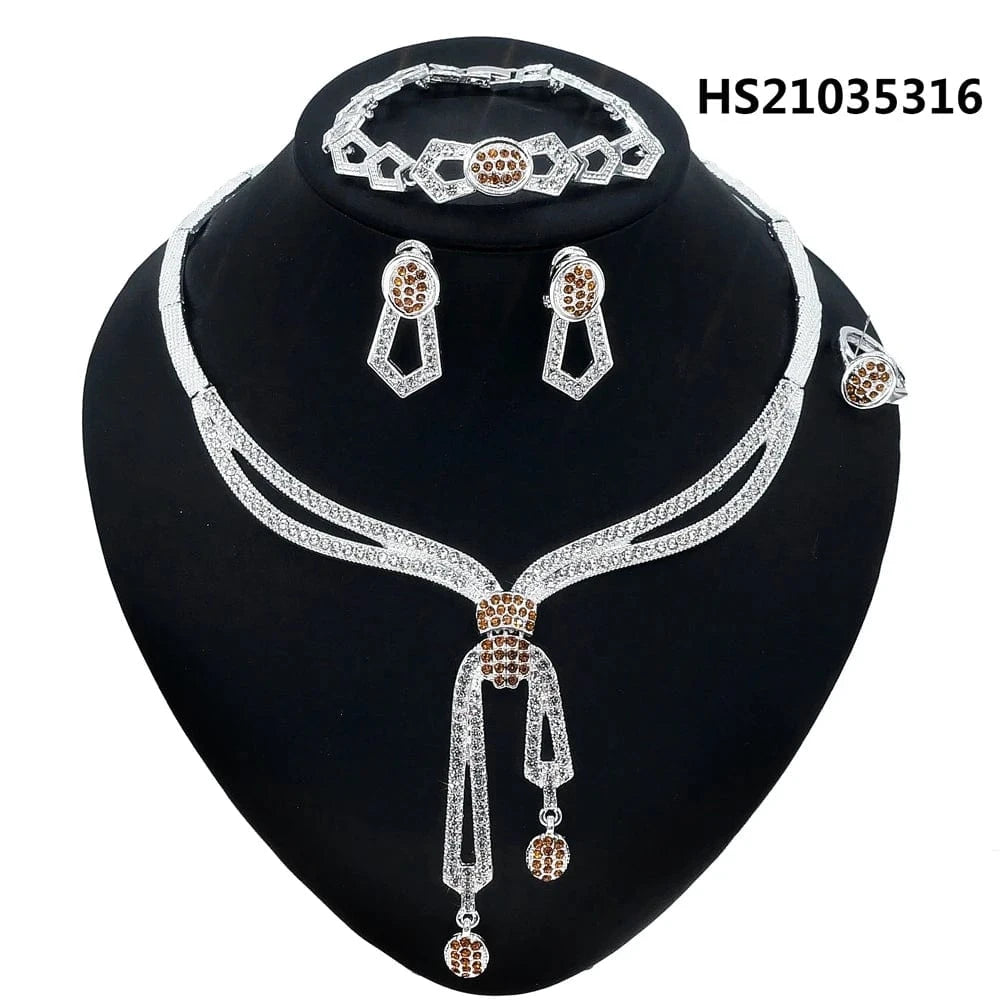 9 / 7 New Fashion Latest Ring Bracelet Gold Plated Exquisite Flower Leaf Necklace Canadian Easter Women Favorite Zircon Jewelry Set