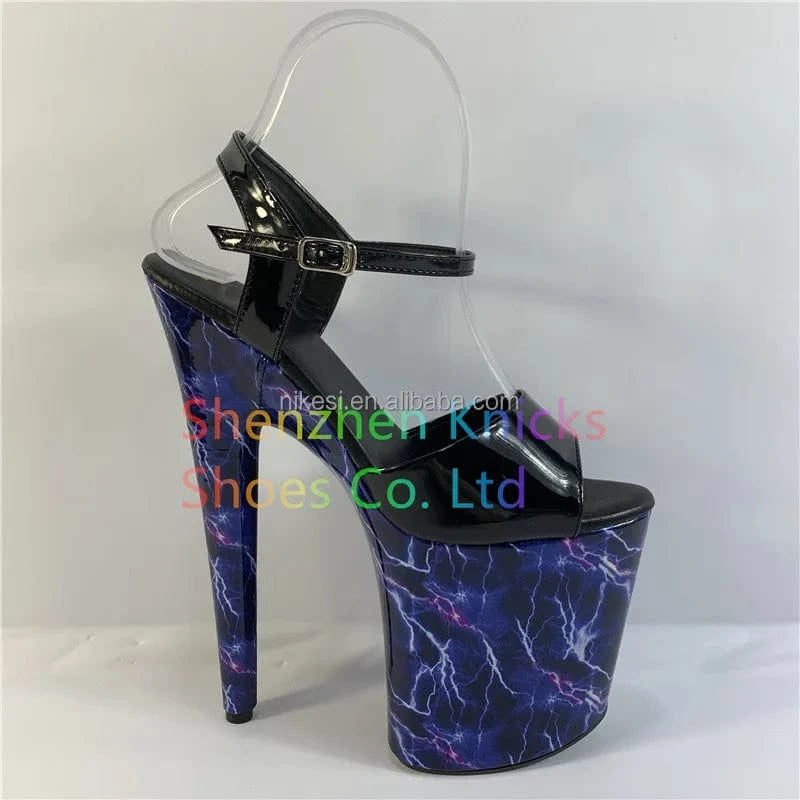 9 / Black 8"20cm sexy Heeled Sandals black patent leather sky-high fluorescent lightning waterproof platform dance heels sandals slippers