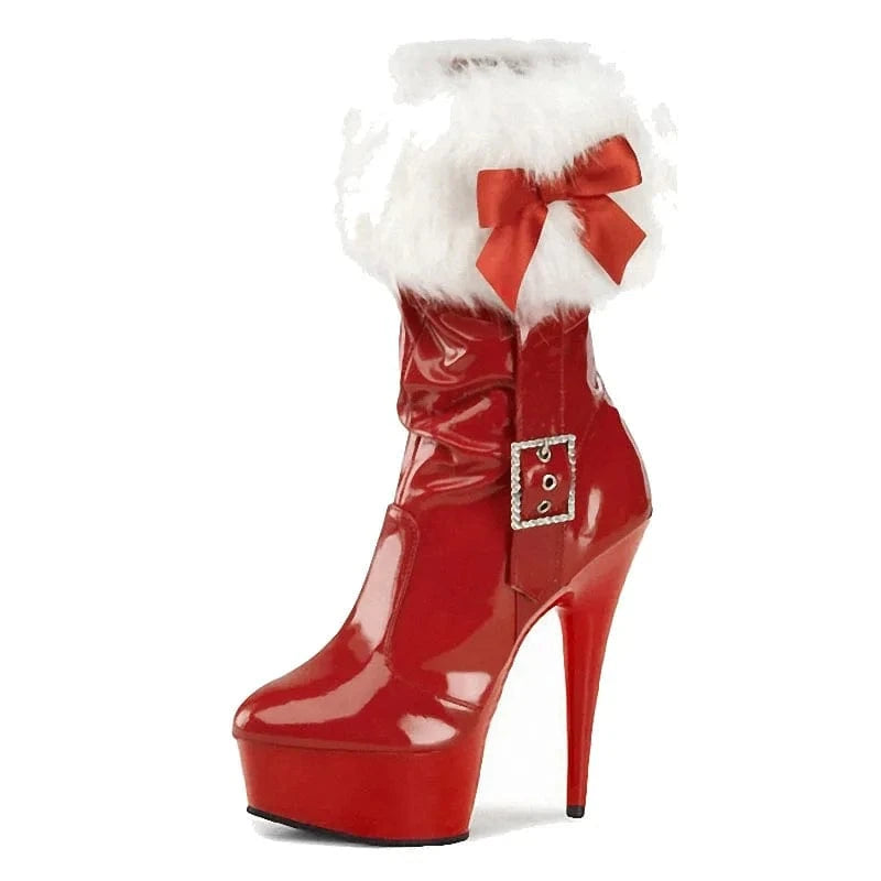 9 / Red Christmas low boots 15cm high heels water and American nightclubs and high heels 15cm high heels dance shoes