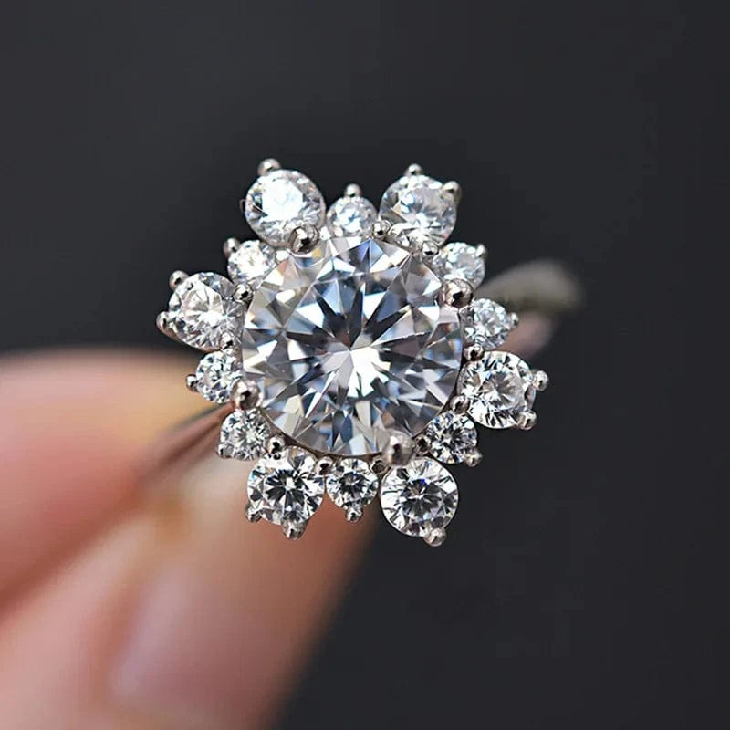 9 / Silver +white stone Hailer Jewelry snowflake shape gemstone wedding rings jewelry ring diamond silver moissanite ring 2 carat