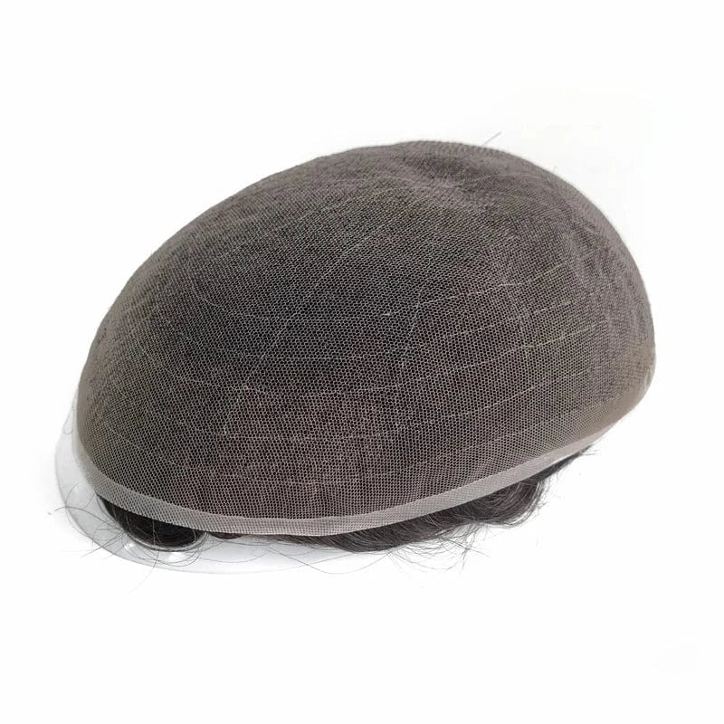 90% Density Full Swiss Lace Real Human Remy Hair Men Toupee With Knots Good Bleached