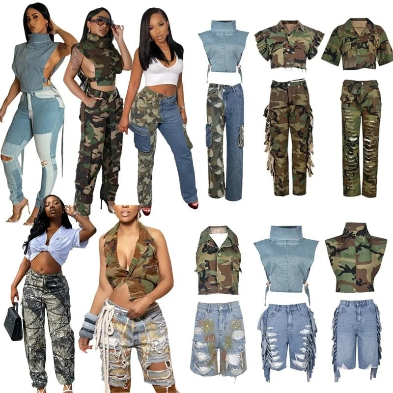 9185TD New fashion streetwear 2024 summer clothes for women sleeveless vest sexy halter backless shirts women top camo crop top
