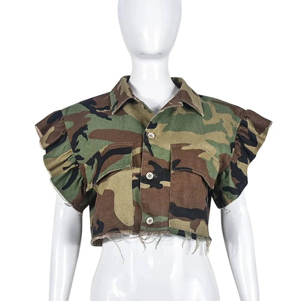 9185TD New fashion streetwear 2024 summer clothes for women sleeveless vest sexy halter backless shirts women top camo crop top