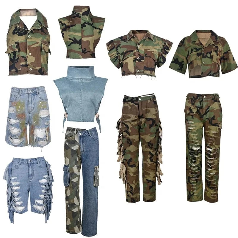 9185TD New fashion streetwear 2024 summer clothes for women sleeveless vest sexy halter backless shirts women top camo crop top