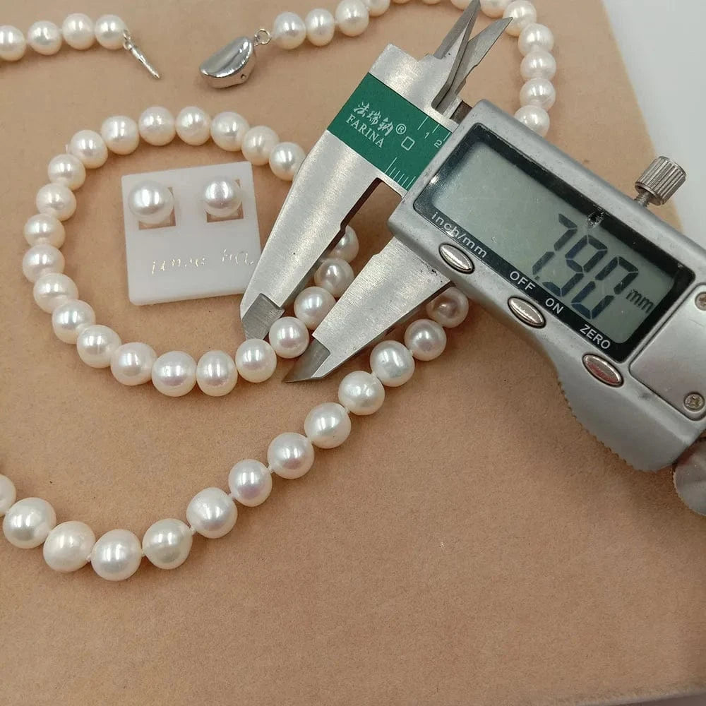 925 silver earring good luster pearl set Freshwater Pearl Jewelry Set for wedding Factory Price,wholesale 8 mm AA potato pearl