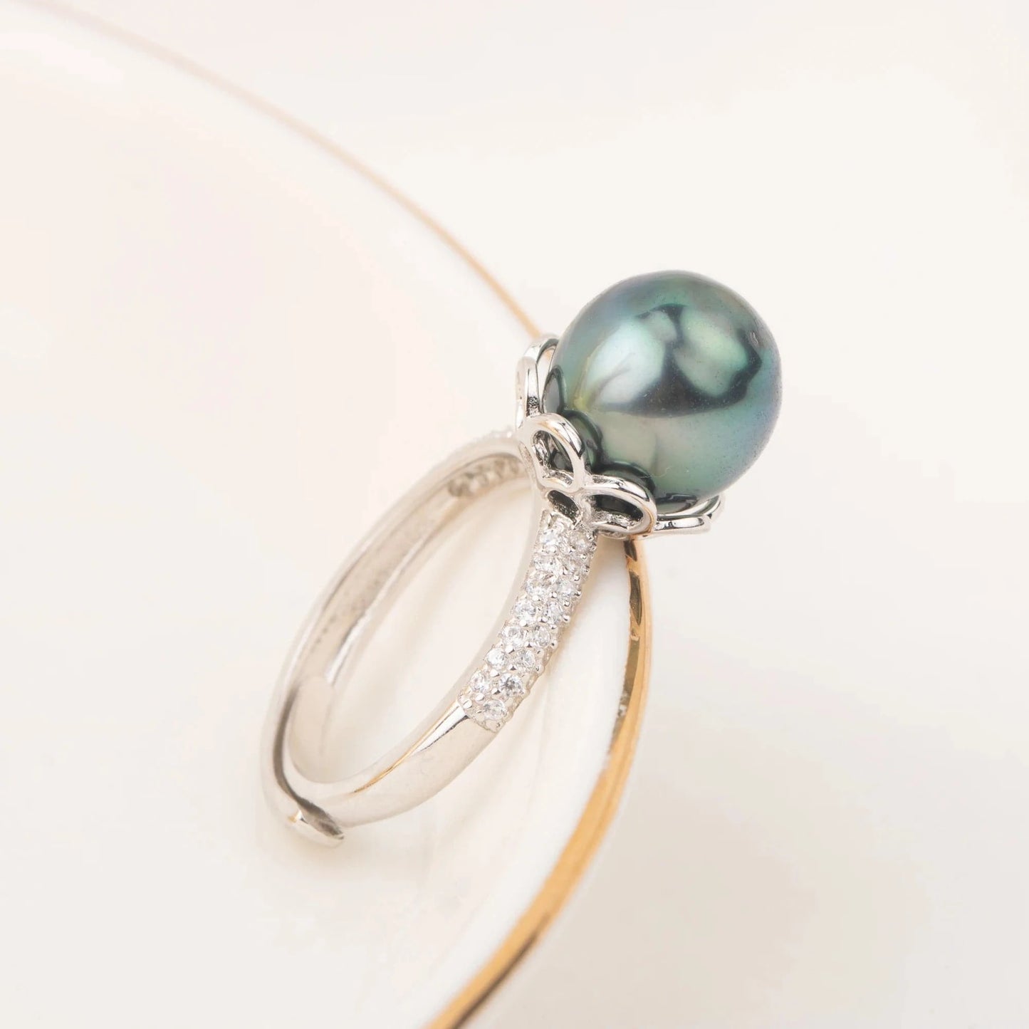 925 Silver tahiti Pearl ring Hawaiian black pearl Jewelry Findings Adjustable size engagement jewelry ring for women
