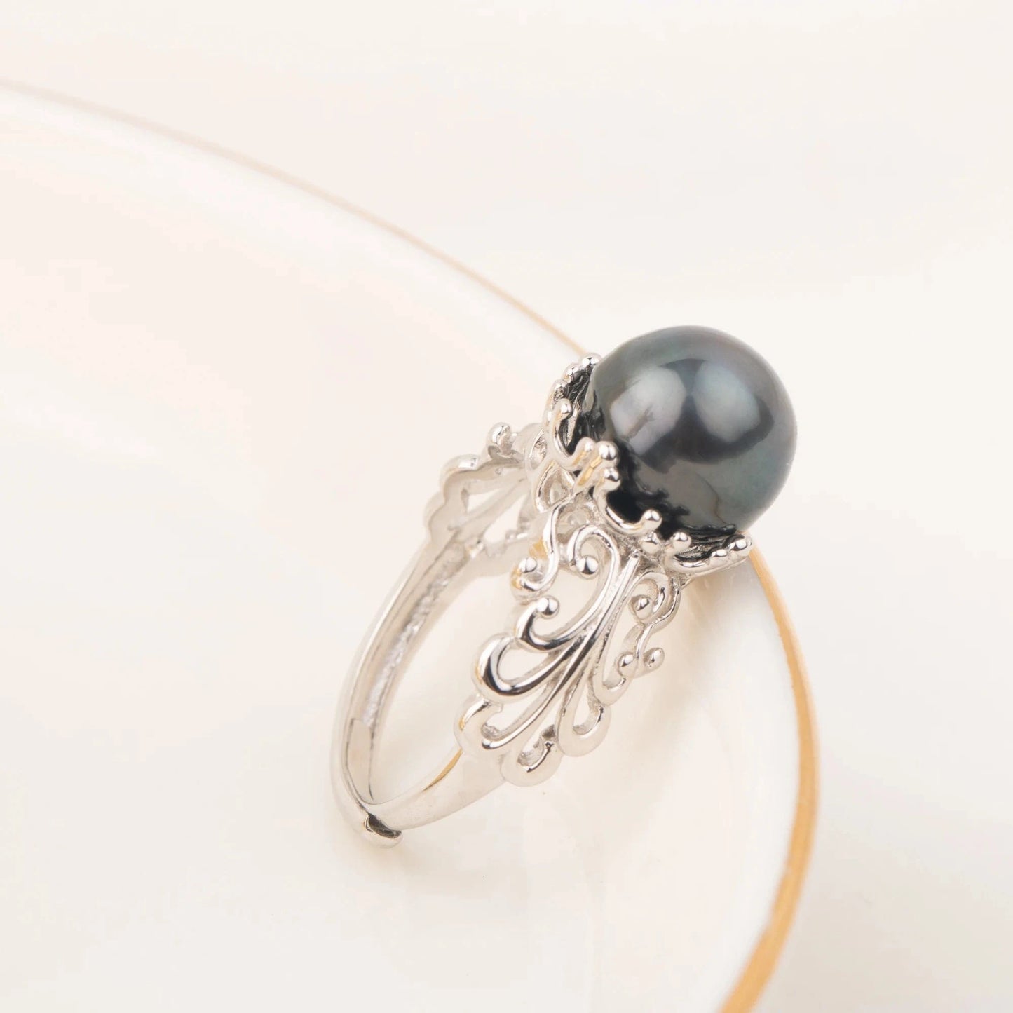 925 Silver tahiti Pearl ring Hawaiian black pearl Jewelry Findings Adjustable size engagement jewelry ring for women
