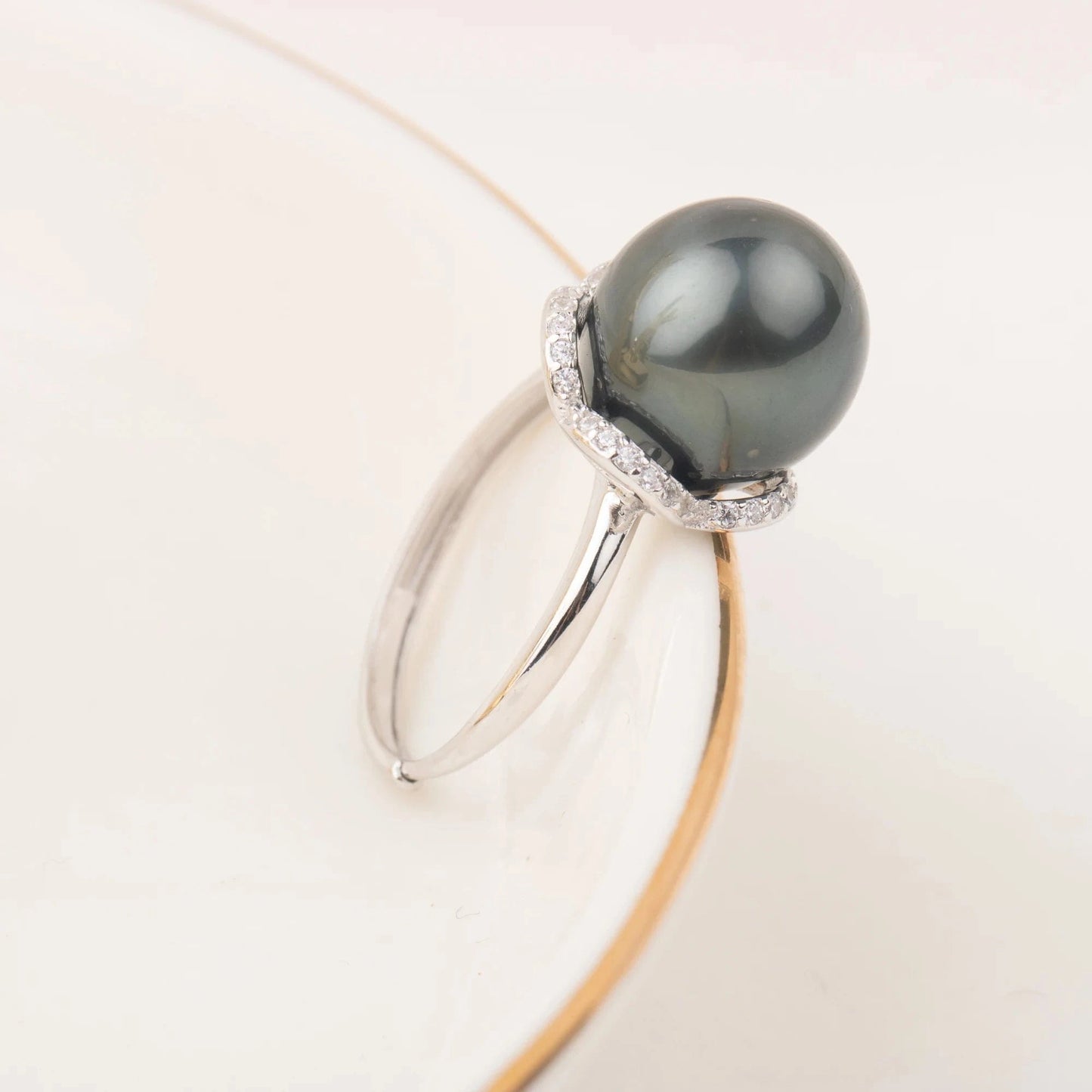 925 Silver tahiti Pearl ring Hawaiian black pearl Jewelry Findings Adjustable size engagement jewelry ring for women