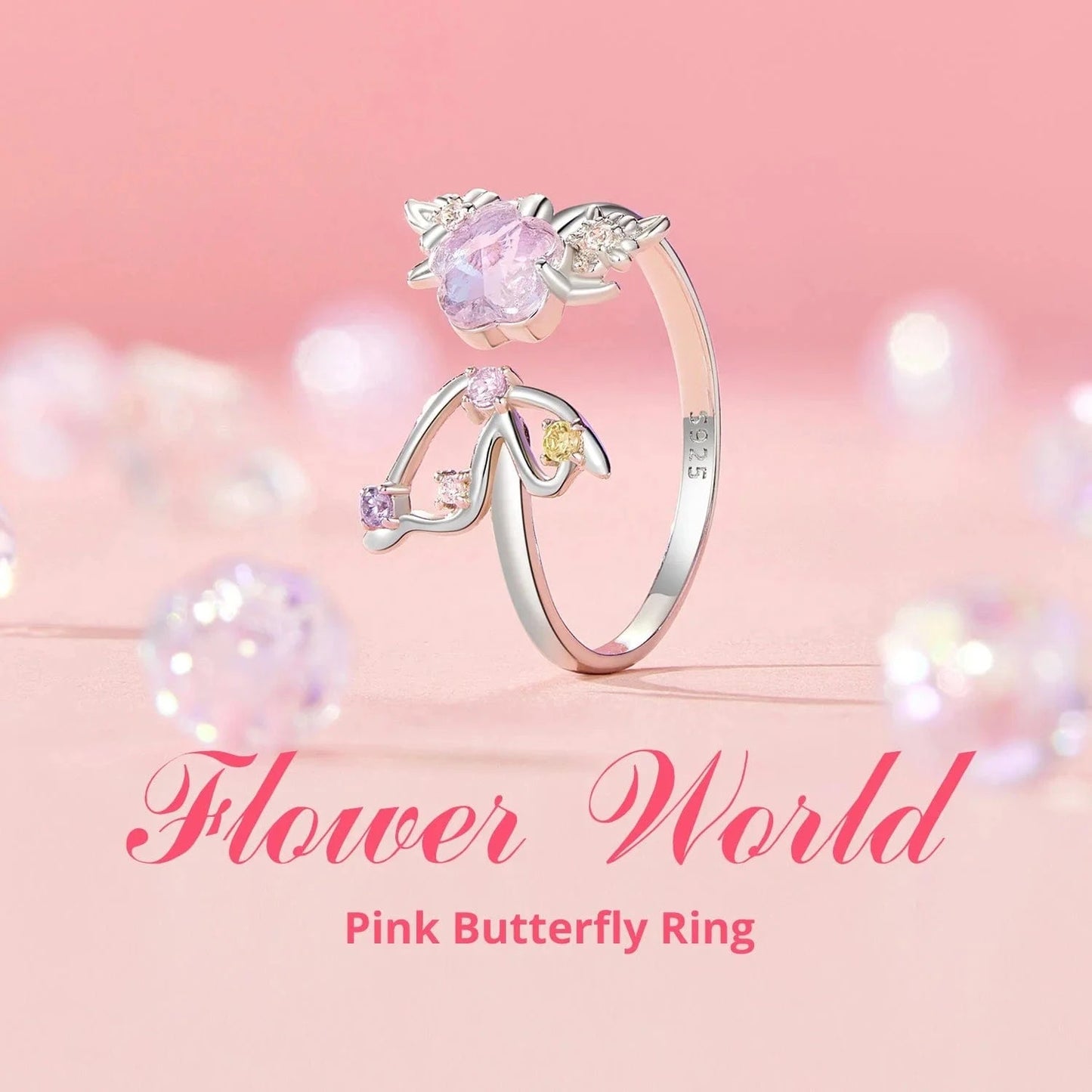 925 Sterling Silver Fashion Jewelry Sets Fine Jewelry Making Wholesale Fantasy Pink Butterfly Flower Necklace Ring Earrings Set