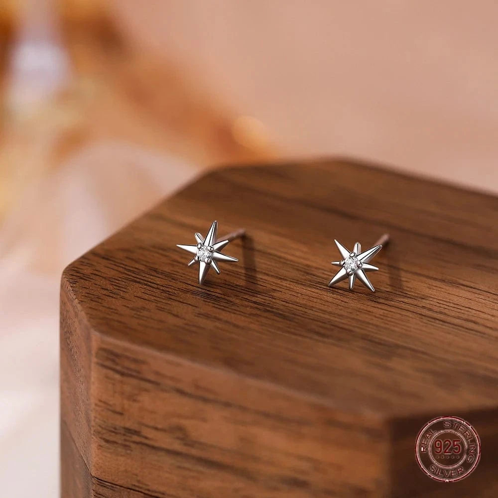 925 Sterling Silver Geometric Eight Star Stud Earrings for Women Funny Korean Zircon Small Earring Wedding Bride Luxury Jewelry