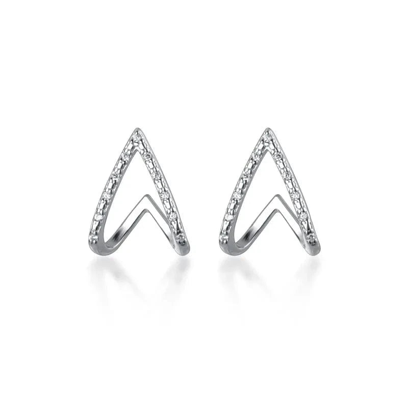 925 Sterling Silver Simple CZ Zircon V Shape Stud Earrings For Girls Jewelry Gifts