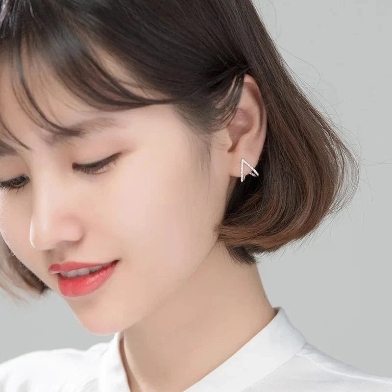 925 Sterling Silver Simple CZ Zircon V Shape Stud Earrings For Girls Jewelry Gifts