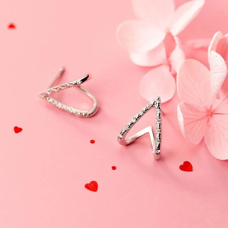 925 Sterling Silver Simple CZ Zircon V Shape Stud Earrings For Girls Jewelry Gifts