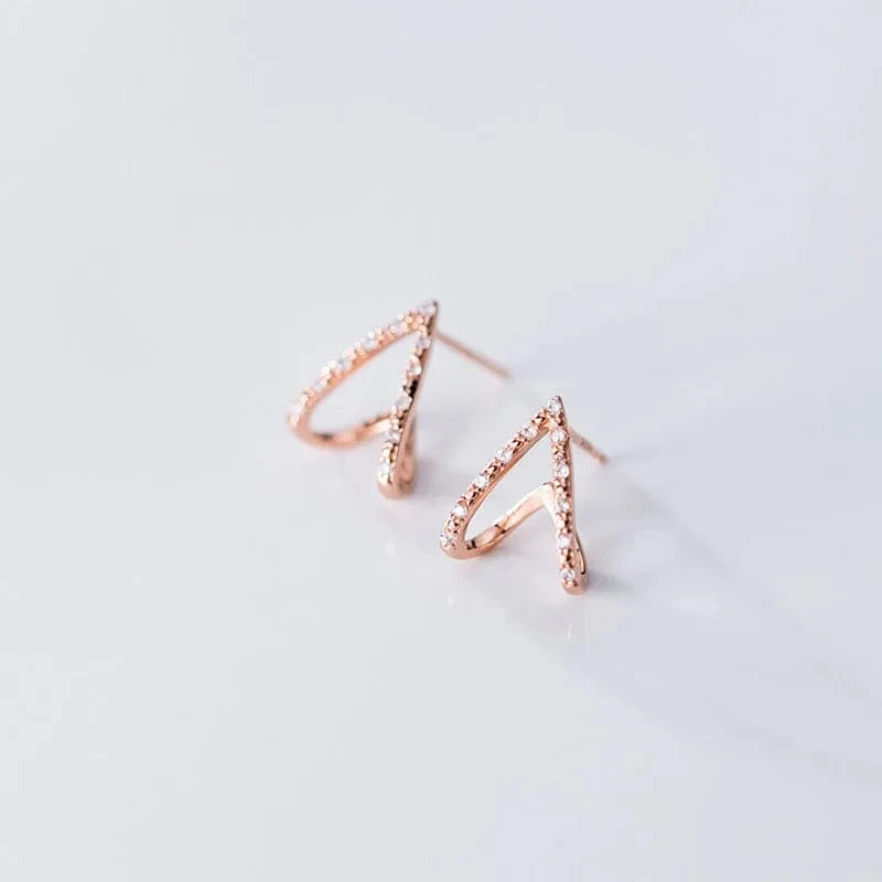 925 Sterling Silver Simple CZ Zircon V Shape Stud Earrings For Girls Jewelry Gifts