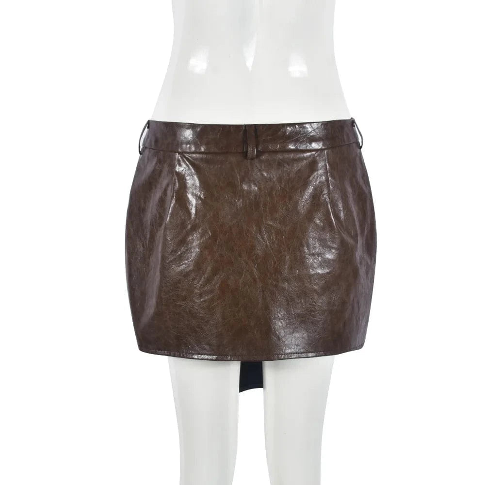 9790dd 2024 Spring New Women's Fashion Miniskirt Pu Leather Asymmetric Wrapped Skirt Plus Size Sexy Skirt Women's Clothes