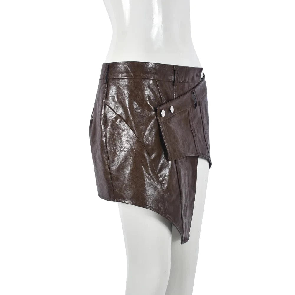 9790dd 2024 Spring New Women's Fashion Miniskirt Pu Leather Asymmetric Wrapped Skirt Plus Size Sexy Skirt Women's Clothes