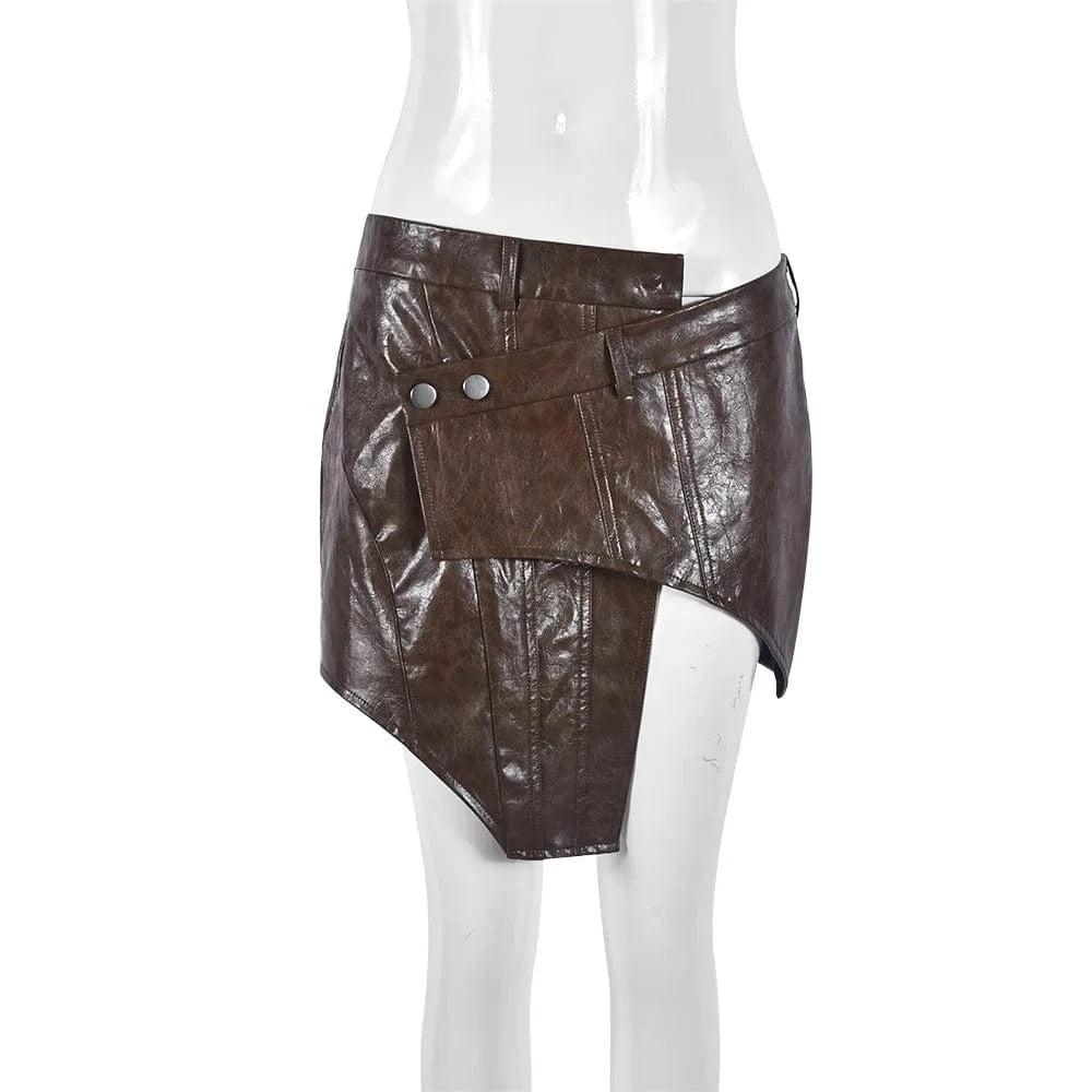 9790dd 2024 Spring New Women's Fashion Miniskirt Pu Leather Asymmetric Wrapped Skirt Plus Size Sexy Skirt Women's Clothes
