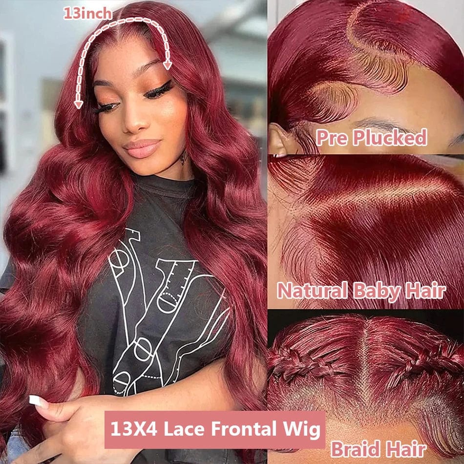 99J Burgundy Body Wave Lace Front Wig Red Colored Hd Lace Frontal Brazilian Human Hair Wigs For Woman