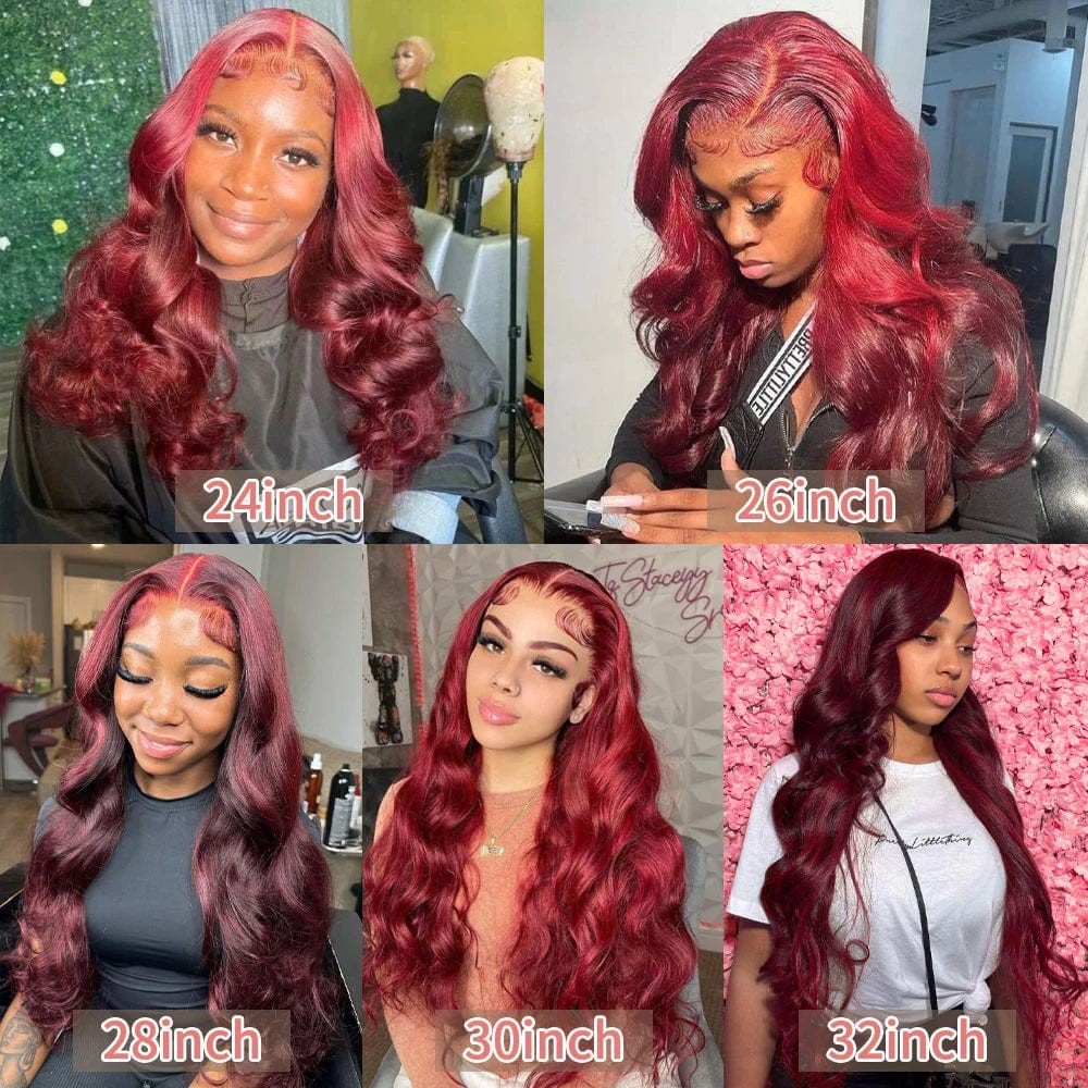 99J Burgundy Body Wave Lace Front Wig Red Colored Hd Lace Frontal Brazilian Human Hair Wigs For Woman