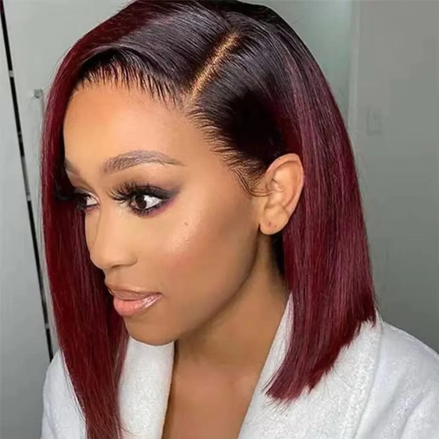 99J burgundy red color curly wigs water wave 13x4 lace front human hair short bob human hair wigs woman