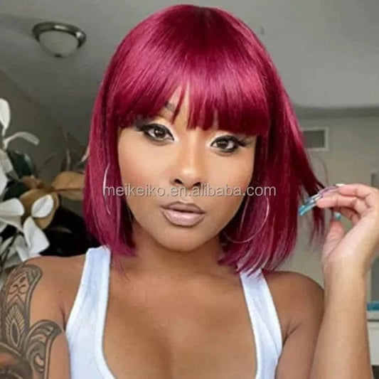 #99J Color Straight  Hair Machine Made Wig 100% Remy Human Hair Glueless Wig 180% Density Brazilian Hair