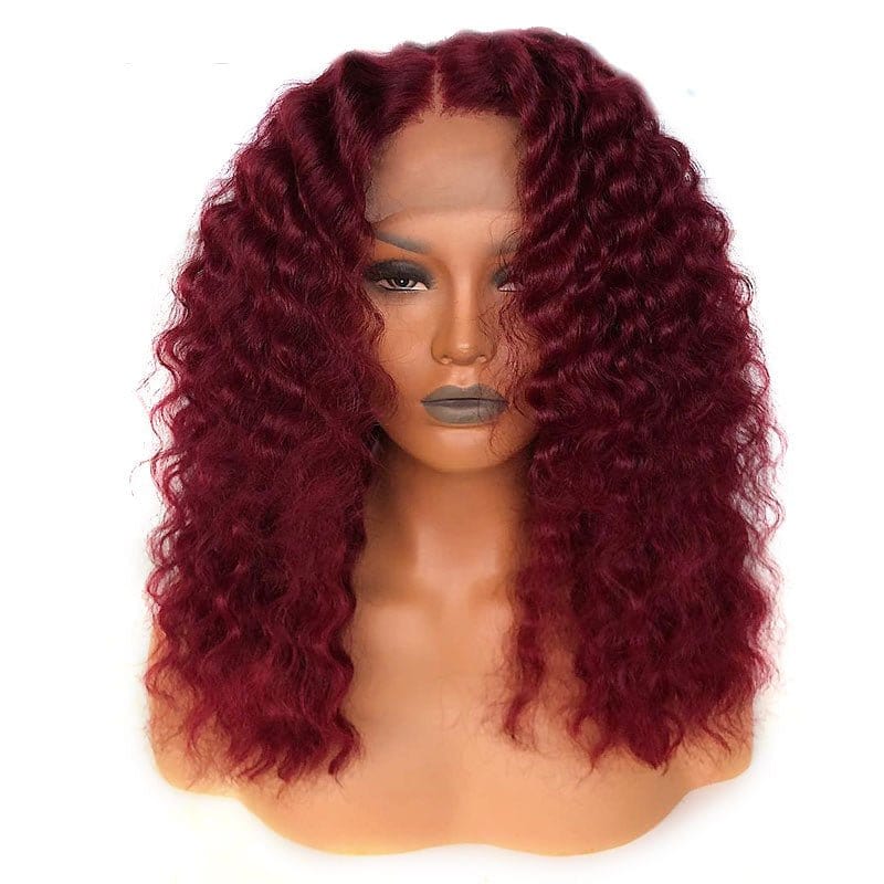 #99j dark red color kinky curly 200% density virgin human hair lace frontal wigs for women HD 4x4 lace closure wigs