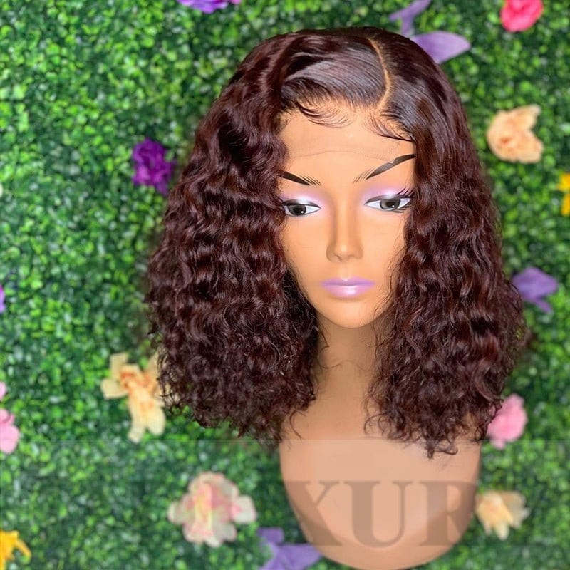 #99j dark red color kinky curly 200% density virgin human hair lace frontal wigs for women HD 4x4 lace closure wigs