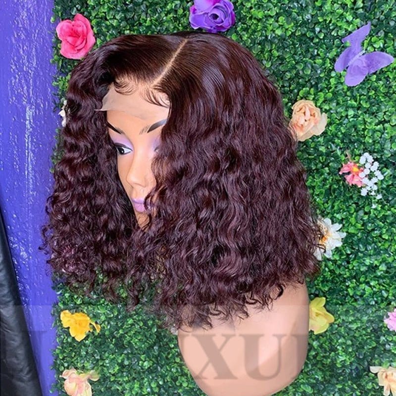 #99j dark red color kinky curly 200% density virgin human hair lace frontal wigs for women HD 4x4 lace closure wigs