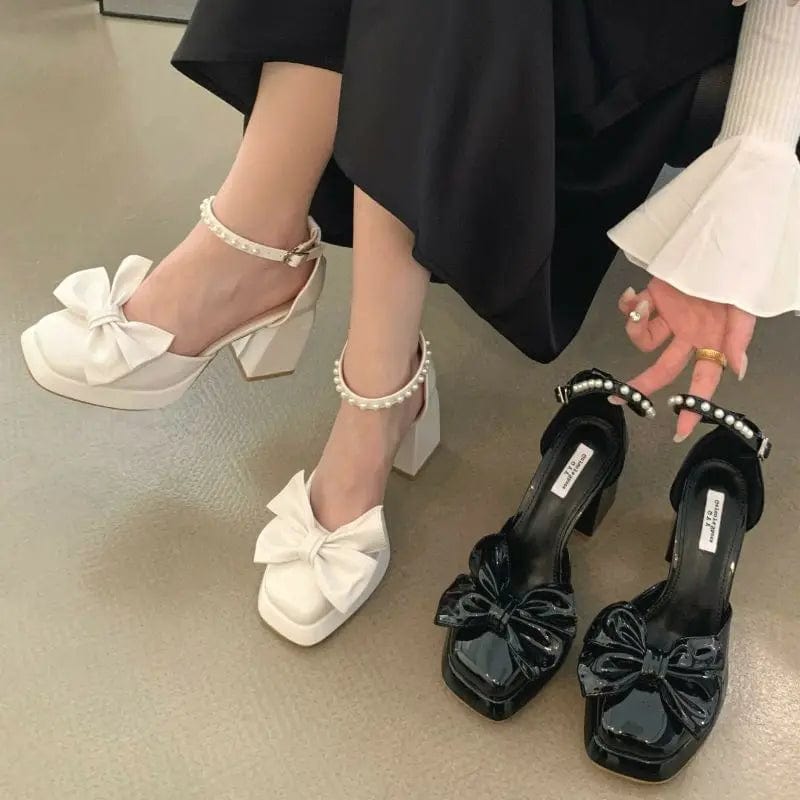 9CM Summer New Arrival Blue Sandals Sexy Bow Chunky Ankle Strap Platform Heels for Women