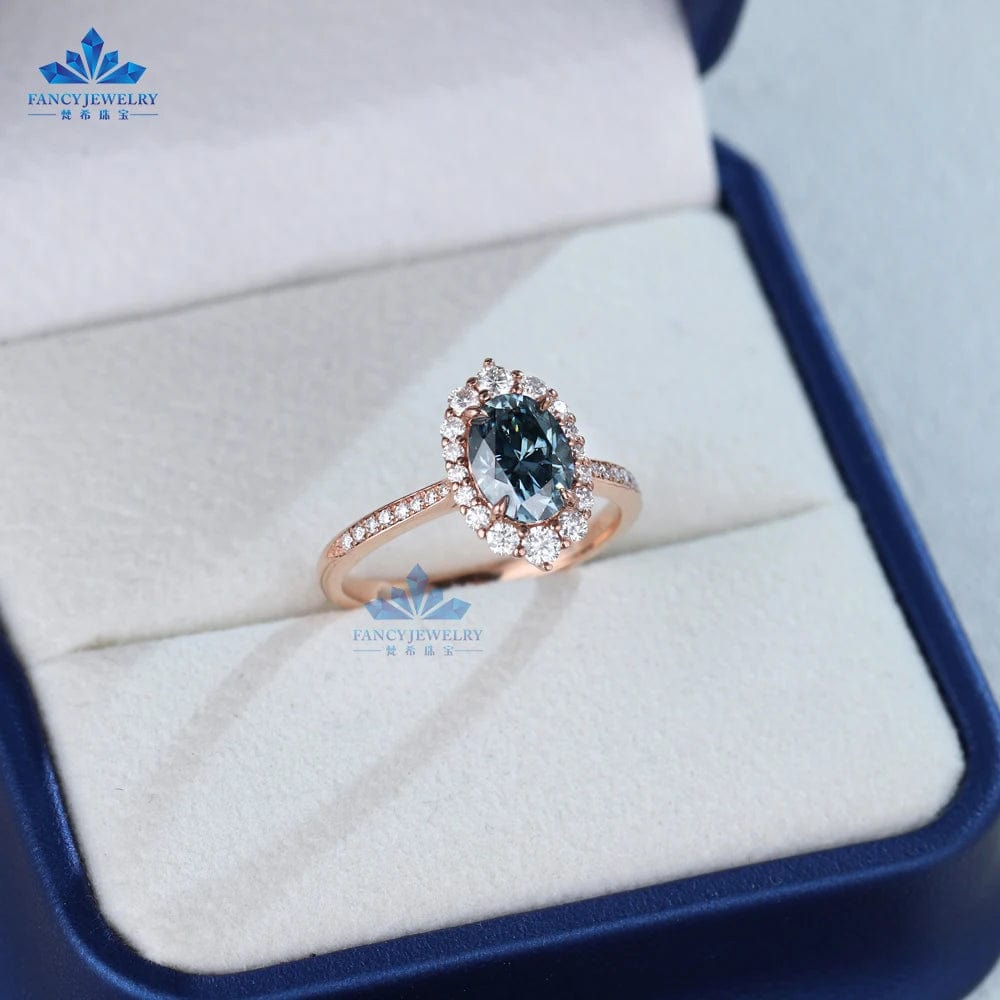 9K 10K 14K 18K Solid Gold Jewelry Hola Oval Moissanite Ring Engagement 1.5ct Blue-grey Moissanite Wedding Rings