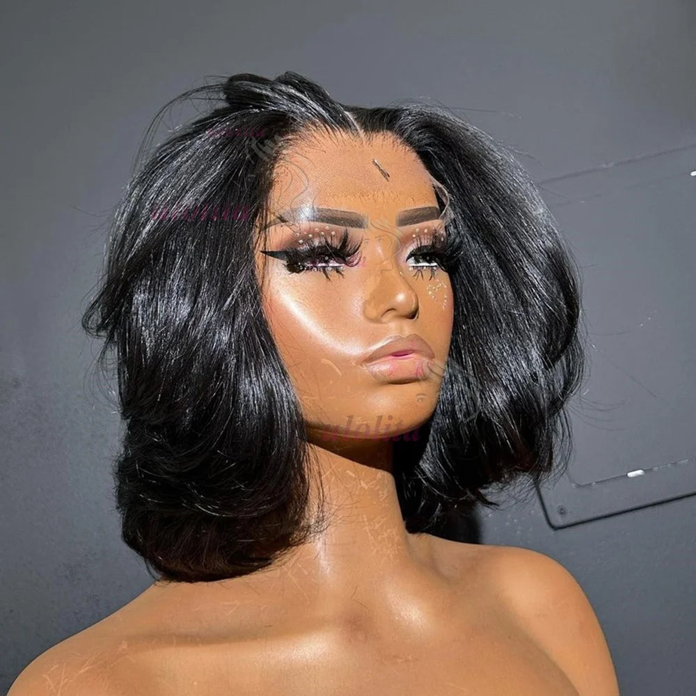 Layered Cut Straight Bob Wig Natural Color Lace Closure Wig Wear and Go 4x4/13x4 Glueless Wig Free Part Minimalist Lace Bob Wig