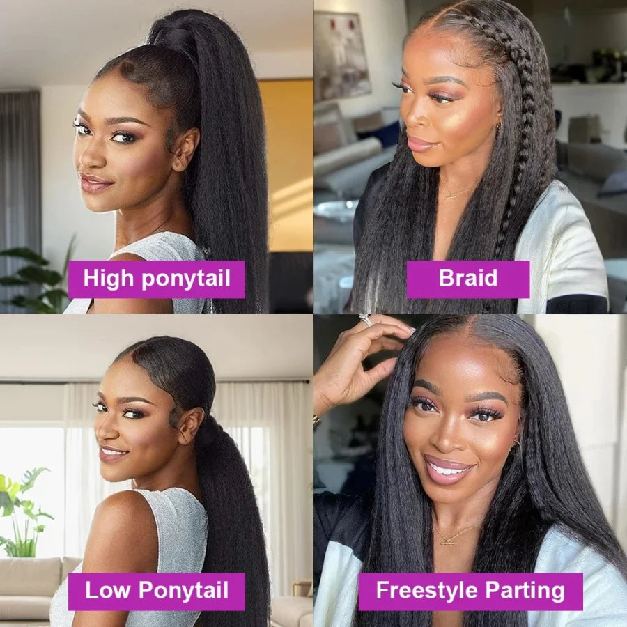 Transparent Lace Frontal Kinky Straight Human Hair Wig For Women