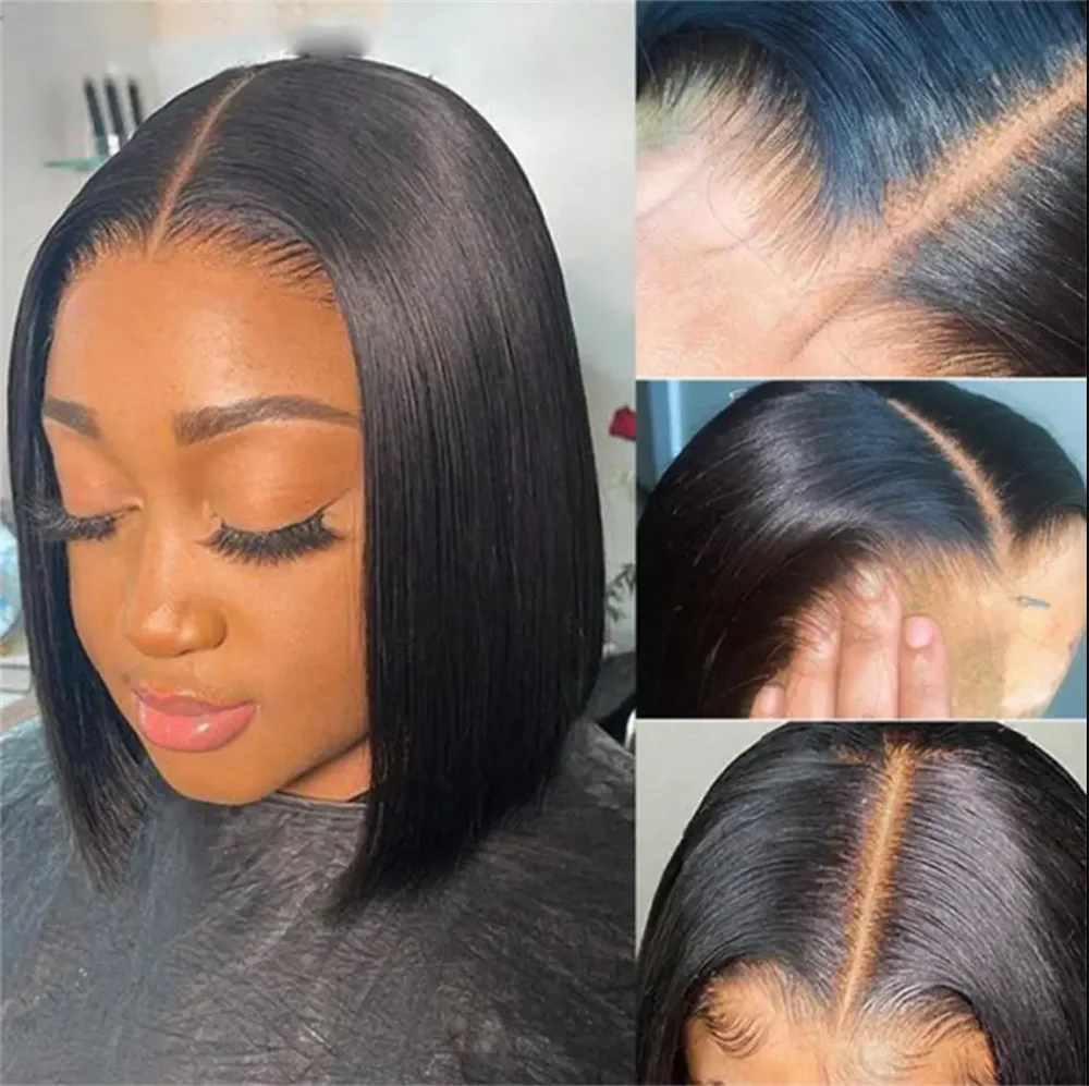 Straight Short Bob Wig 200% Density 13x4 HD Lace Frontal Wig 4x4 Transparent Lace Front Short bob Wigs 100% Human Hair For Women