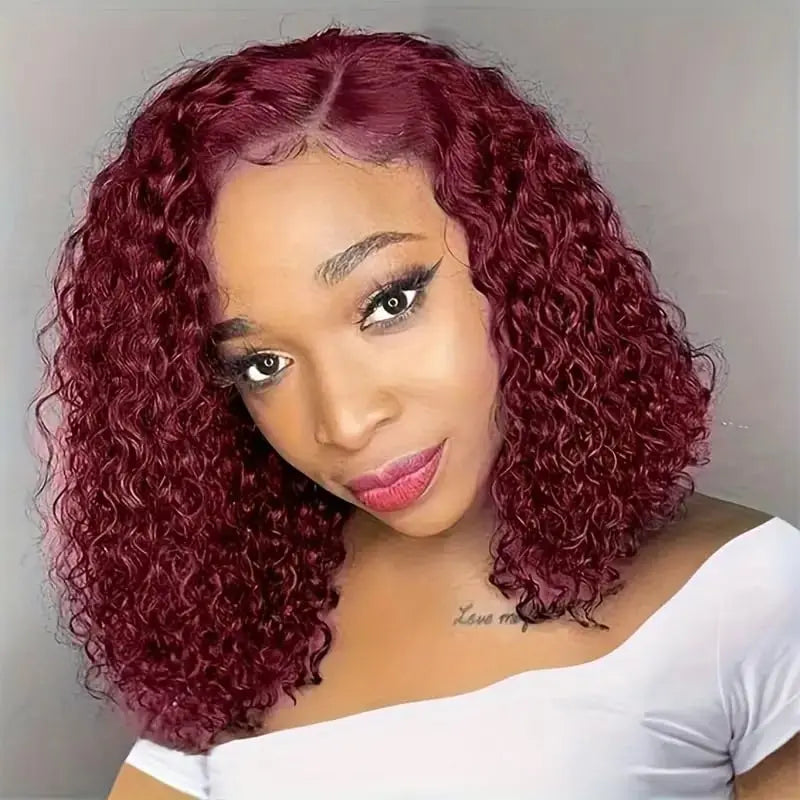 13X4 HD Lace Frontal Wig 99J Burgundy Deep Wave Short Bob Human Hair Wigs Curly Wave Red Bob Wig Pre Plucked 16 Inch Color Wigs