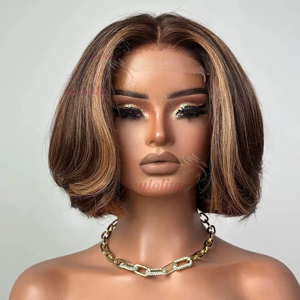 Layered Cut Straight Bob Wig Natural Color Lace Closure Wig Wear and Go 4x4/13x4 Glueless Wig Free Part Minimalist Lace Bob Wig