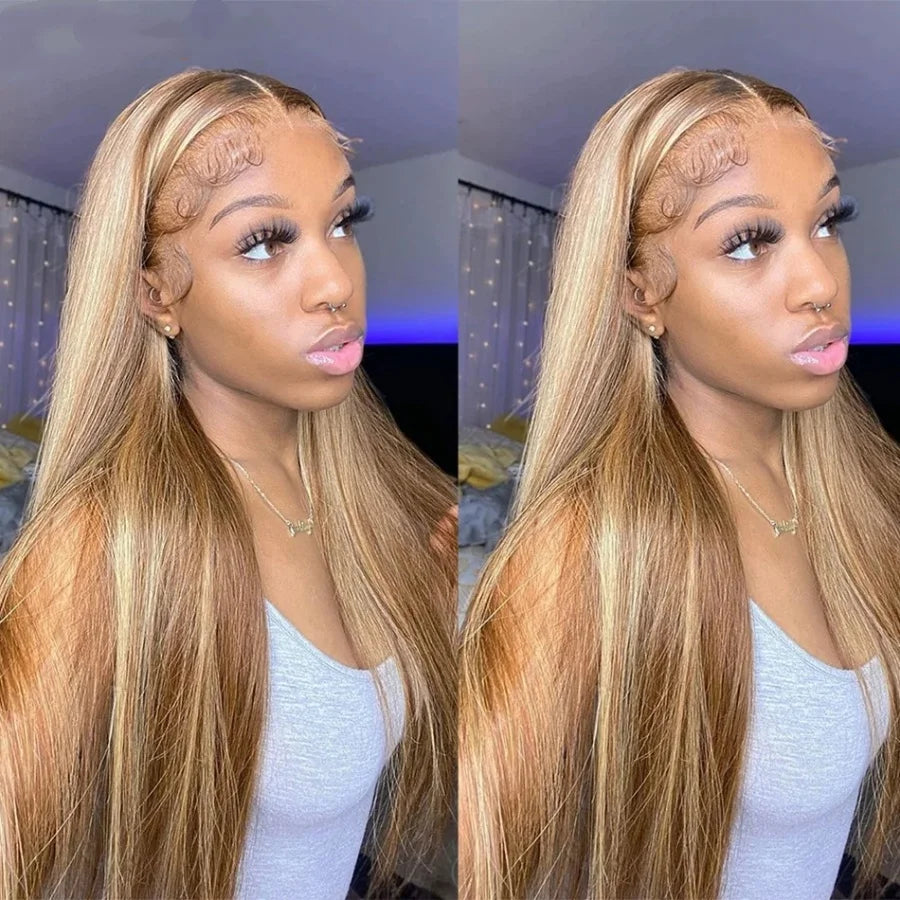 Straight Burgundy Transparent Lace Frontal Wig For Women