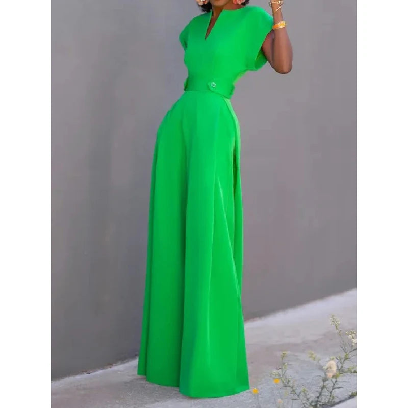 Women Black White Color Wide Leg Jumpsuits 2024 New Summer Cap Sleeves Loose Fashion Urban Casual Office Jump Suits