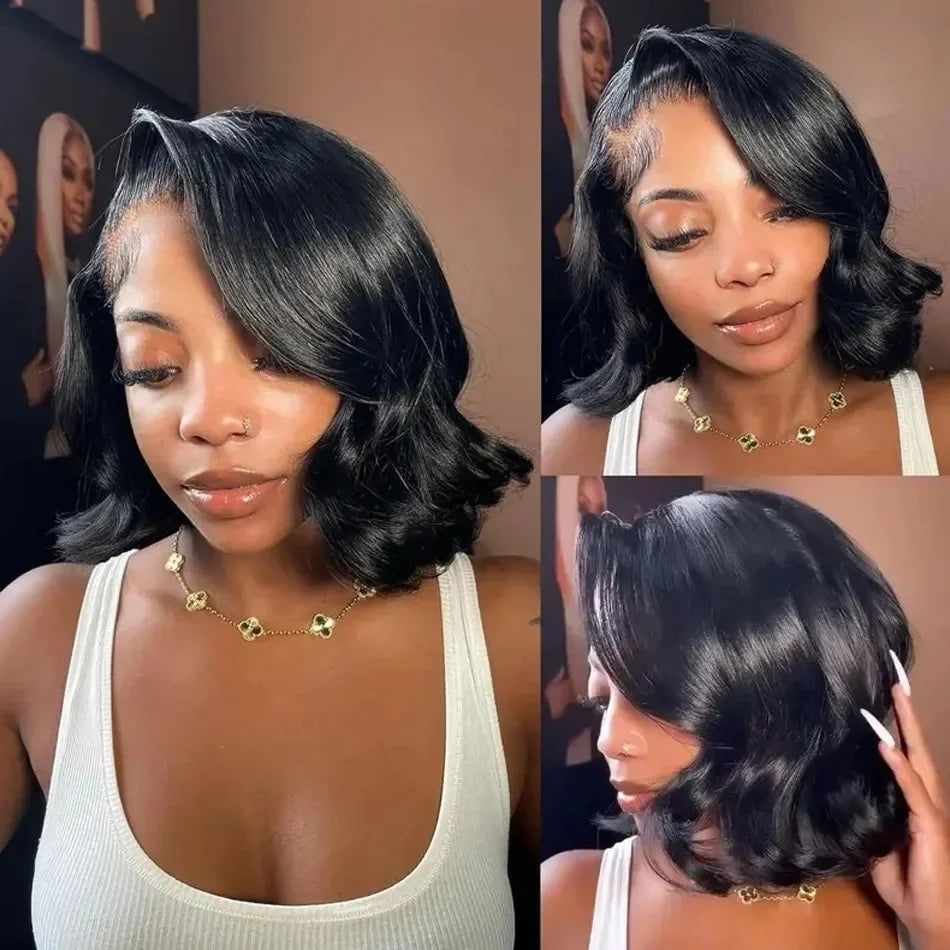 Black Body Wave Bob Wigs 13x4 Lace Frontal 4x4 Closure Lace Front Pre Plucked 100% Human Hair Wig Loose Water Wave Short Bob Wig