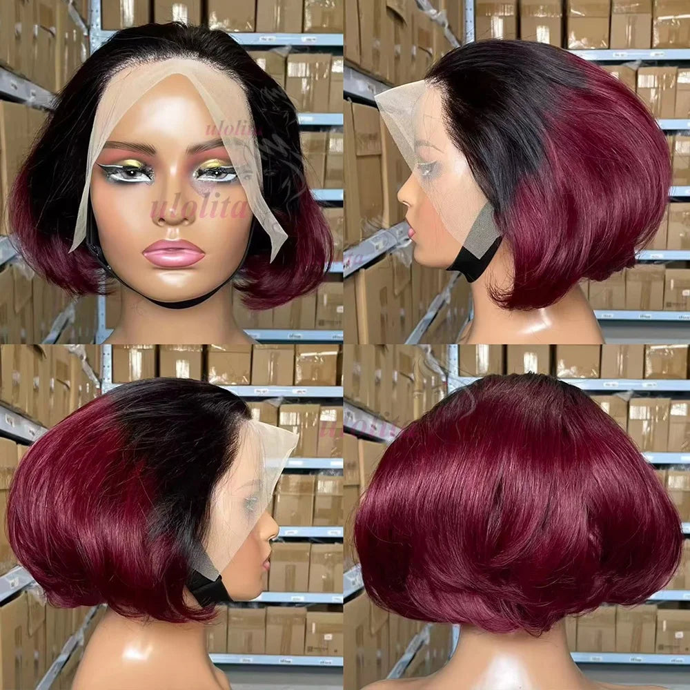 Layered Cut Straight Bob Wig Natural Color Lace Closure Wig Wear and Go 4x4/13x4 Glueless Wig Free Part Minimalist Lace Bob Wig