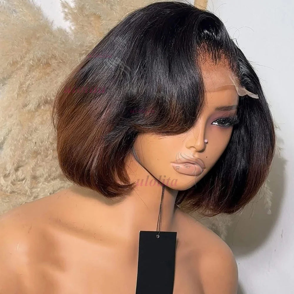 Layered Cut Straight Bob Wig Natural Color Lace Closure Wig Wear and Go 4x4/13x4 Glueless Wig Free Part Minimalist Lace Bob Wig