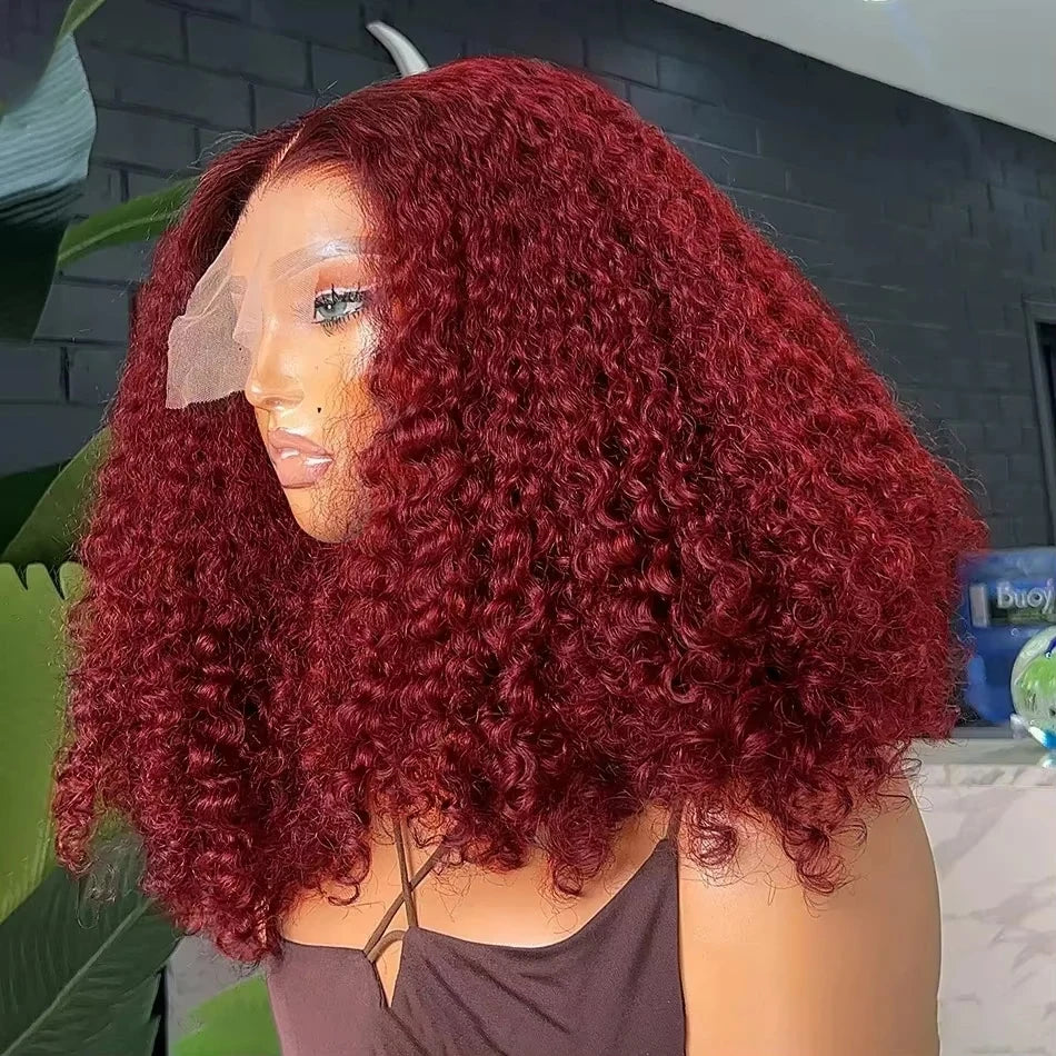 13X4 HD Lace Frontal Wig 99J Burgundy Deep Wave Short Bob Human Hair Wigs Curly Wave Red Bob Wig Pre Plucked 16 Inch Color Wigs