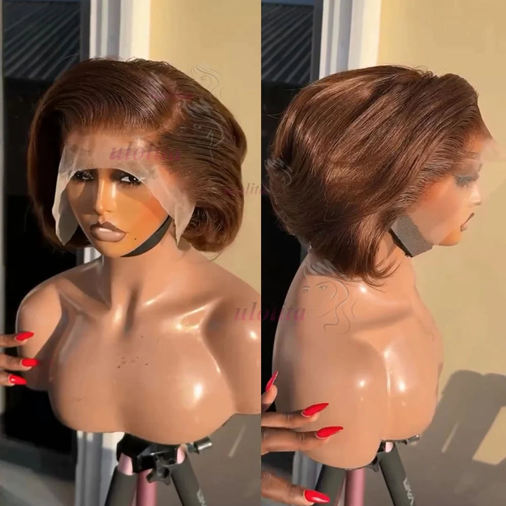 Layered Cut Straight Bob Wig Natural Color Lace Closure Wig Wear and Go 4x4/13x4 Glueless Wig Free Part Minimalist Lace Bob Wig