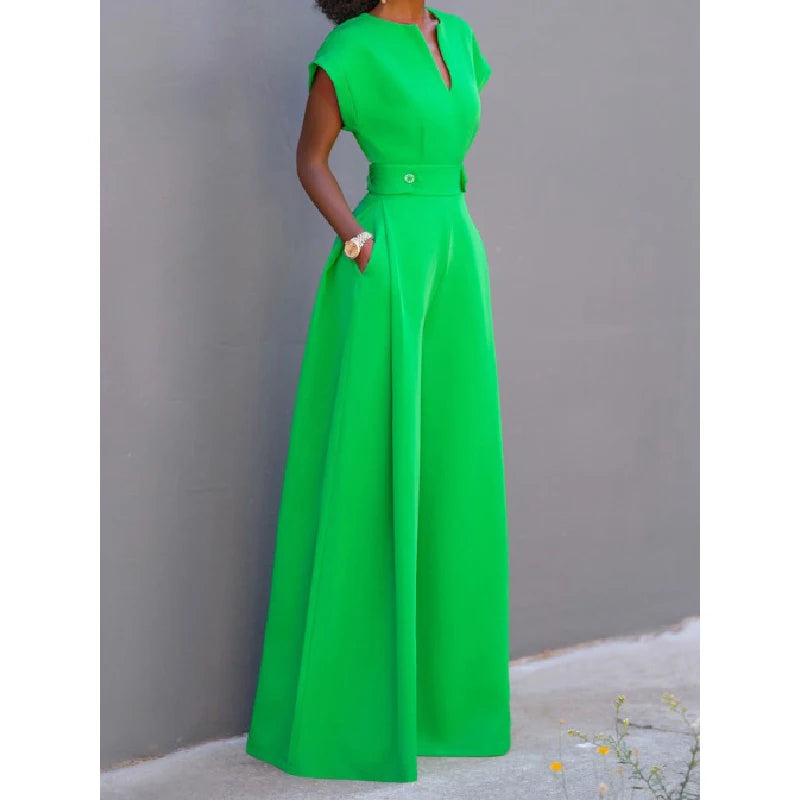 Women Black White Color Wide Leg Jumpsuits 2024 New Summer Cap Sleeves Loose Fashion Urban Casual Office Jump Suits