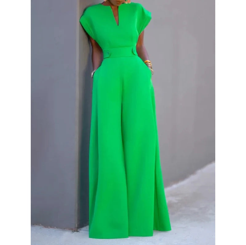 Women Black White Color Wide Leg Jumpsuits 2024 New Summer Cap Sleeves Loose Fashion Urban Casual Office Jump Suits