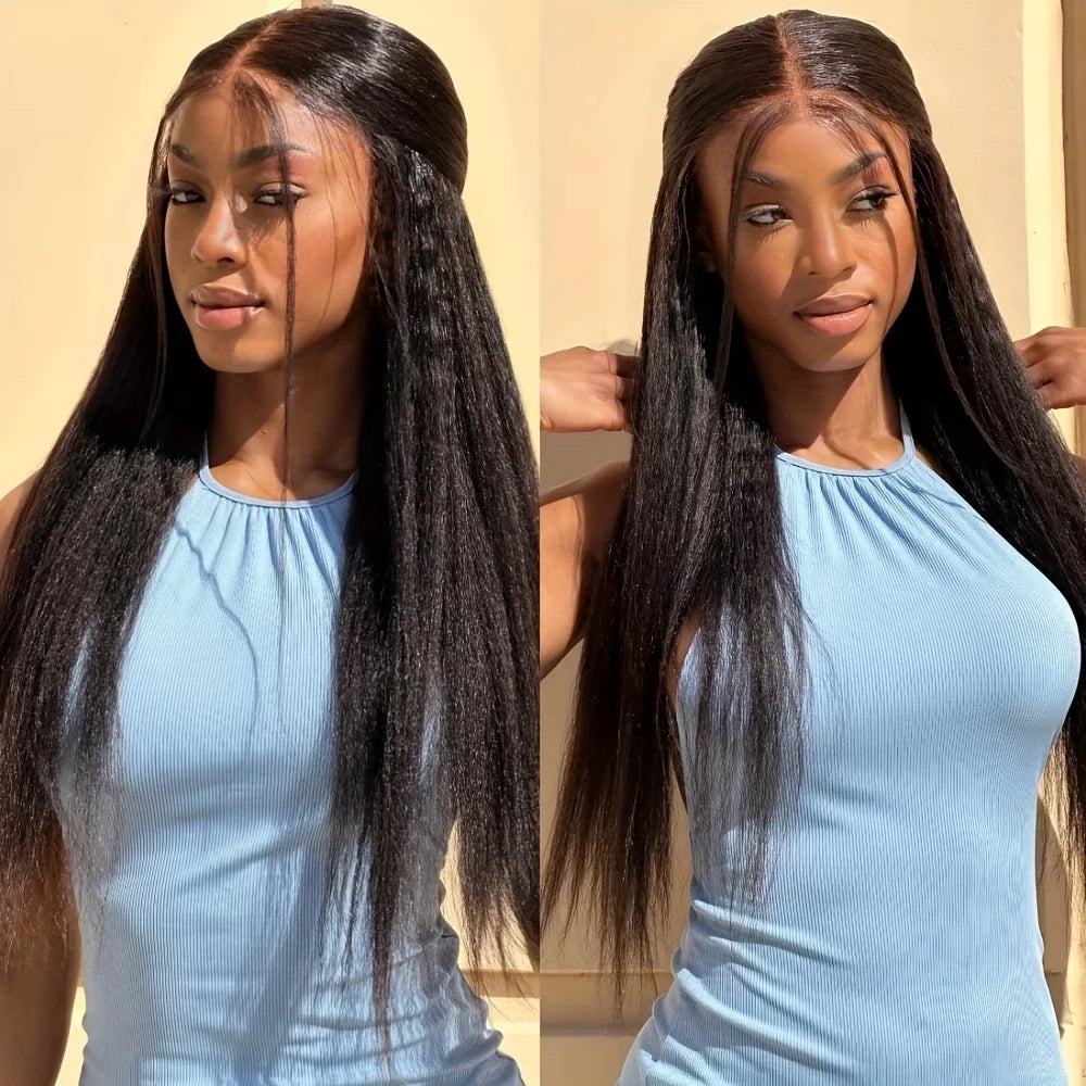 Glueless Kinky Straight Lace Front Human Hair Wig for Women