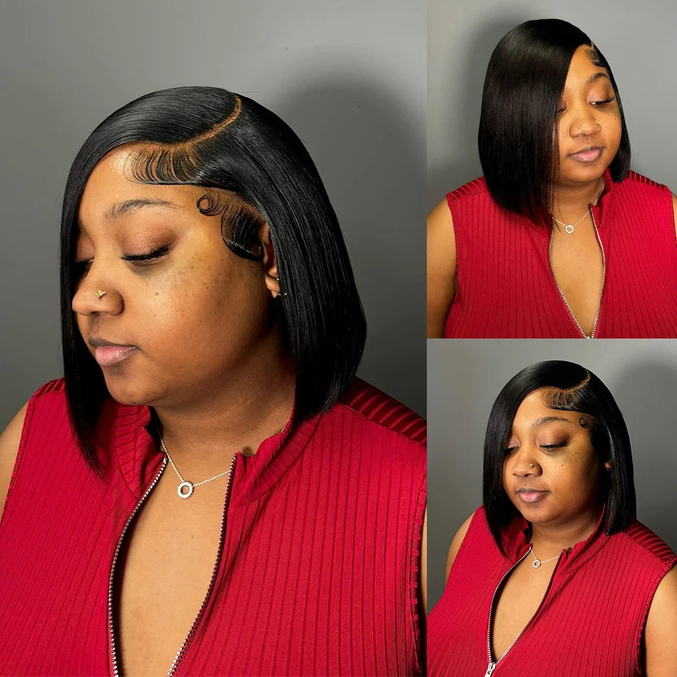 200% Density 12 14 16 Inch Straight Bob Vietnamese Black Human Hair Wig 13x4 4x4 Closure Lace Frontal Short Bob Human Hair Wigs